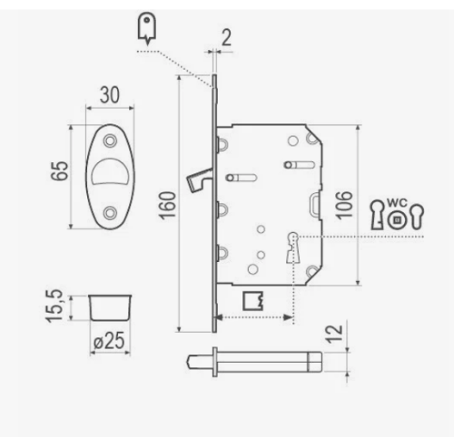 Корпус врезного замка под цилиндр SCIVOLA TRE B08982.50.34 (матовый хром)